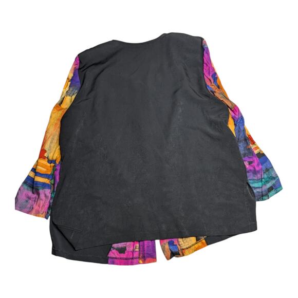 Vtg 1990s Sharon Anthony Black Purple Watercolor Frog Toggle Blazer Jacket 2X - Picture 2 of 5